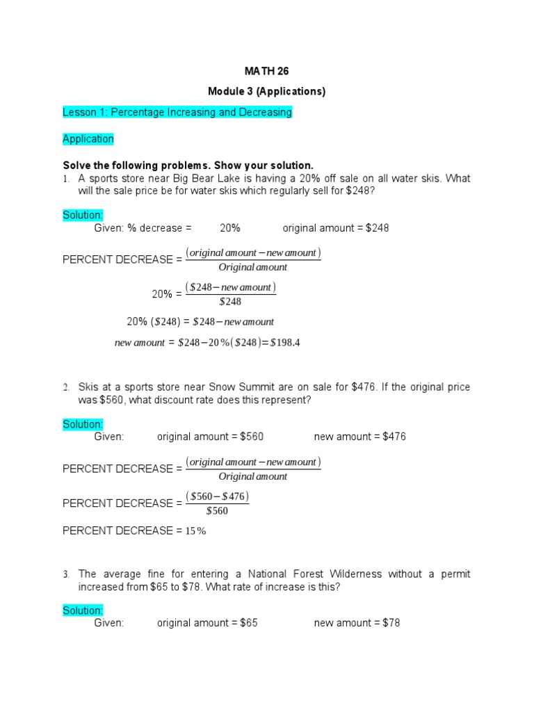 Percentage Increase and Decrease Problems | PDF | Percentage | Economies
