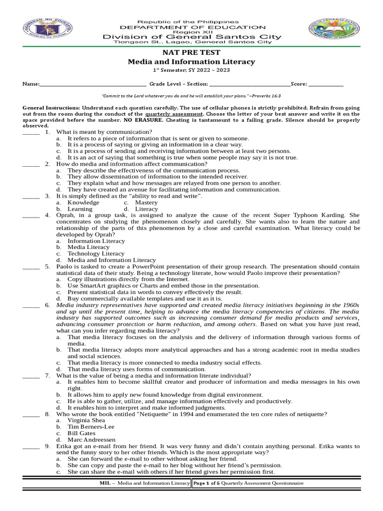 Nat Pretest q1 | PDF | Mass Media | New Media