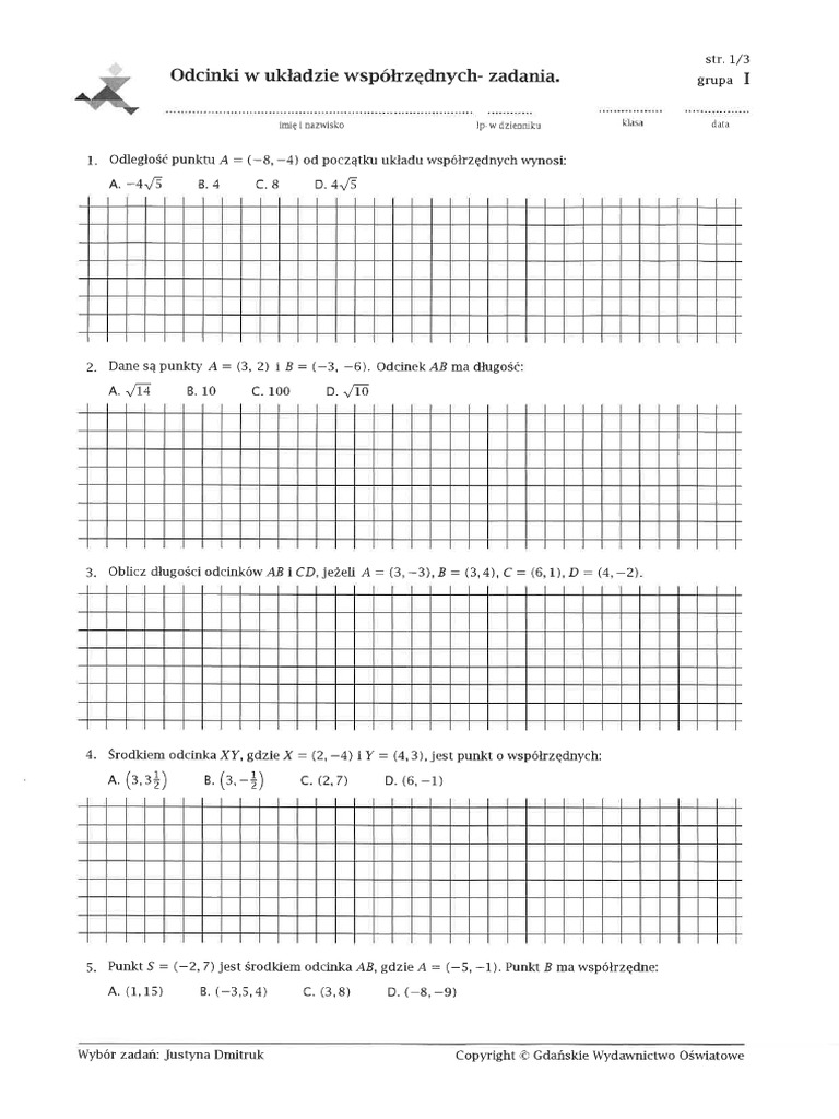 Test Odcinki W Uk adzie Wsp rz dnych PDF