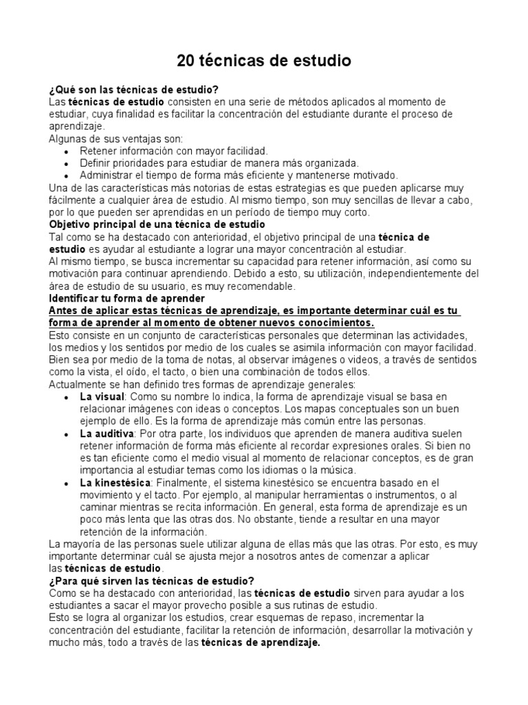 20 Técnicas de Estudio Efectivas | PDF | Habilidades de estudio ...