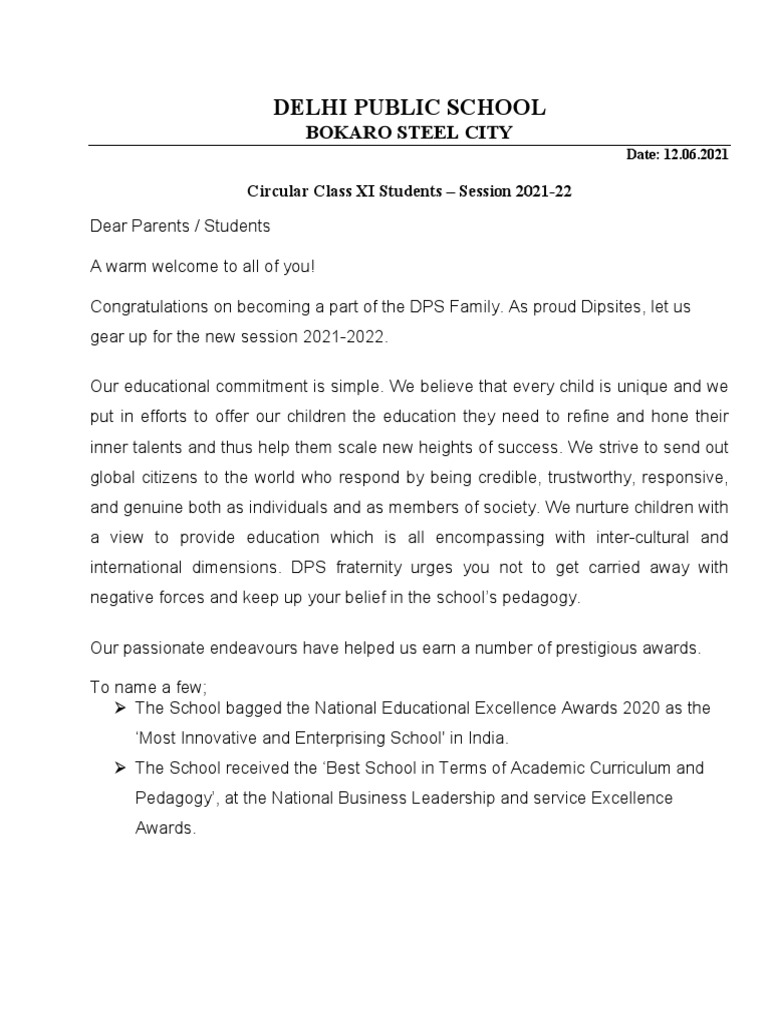 Notice for new session 2021 22 class xi list 12062021 pdf