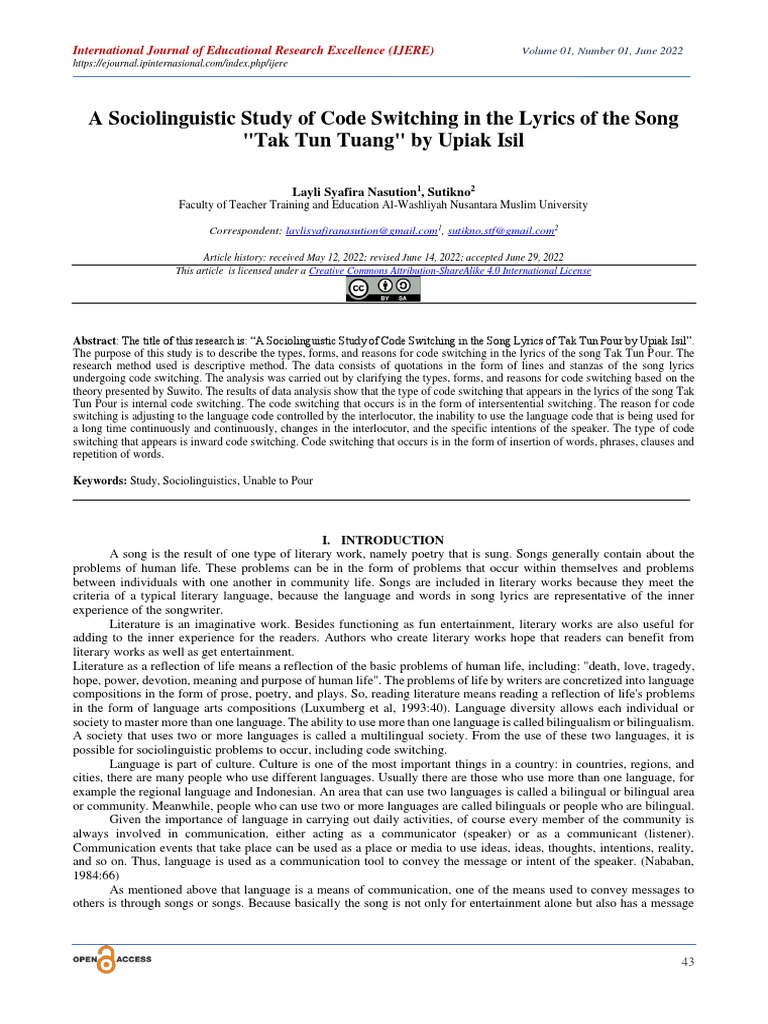 A sociolinguistic study of code switching in the l pdf sentence