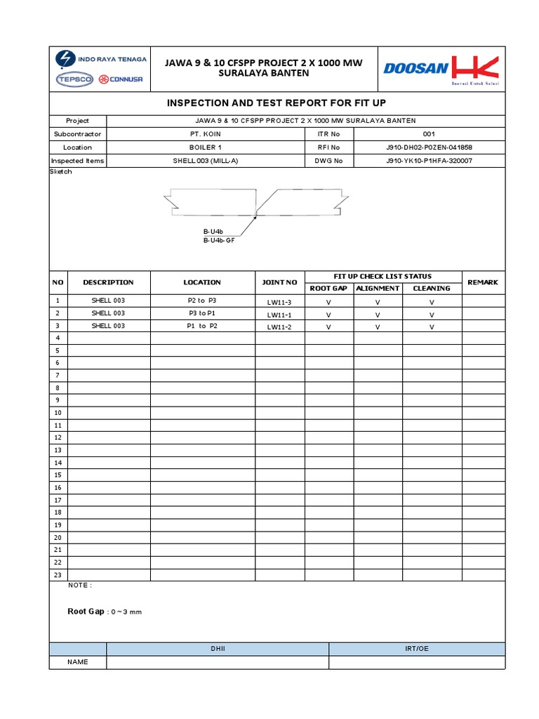 Fit-Up Inspection Report for Jawa 9 & 10 | PDF