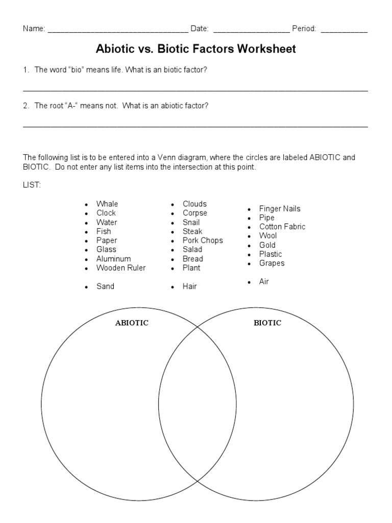 Abiotic Vs Biotic Worksheet | PDF