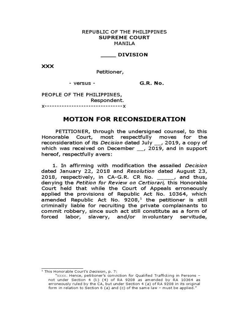 Motion For Reconsideration To SC PDF Child Abuse Psychological Abuse