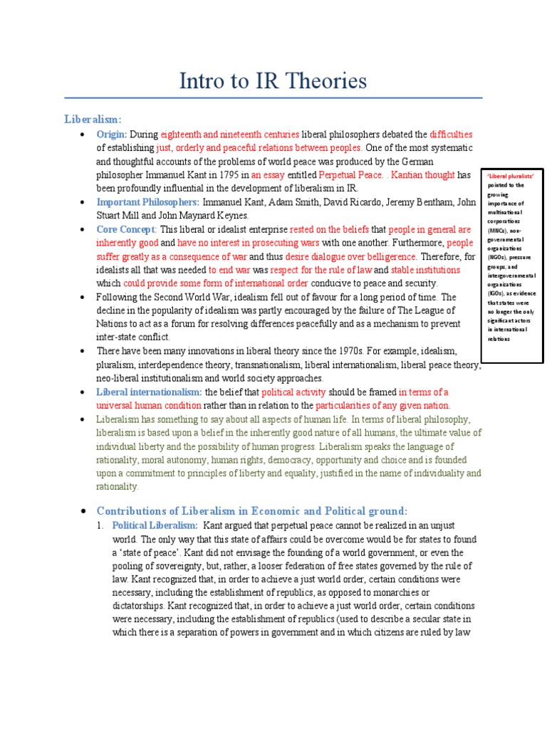 An Overview Of Liberalism In International Relations Theory Core