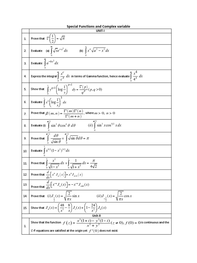Special Functions and Complex Variable QN Bank PDF Complex Number