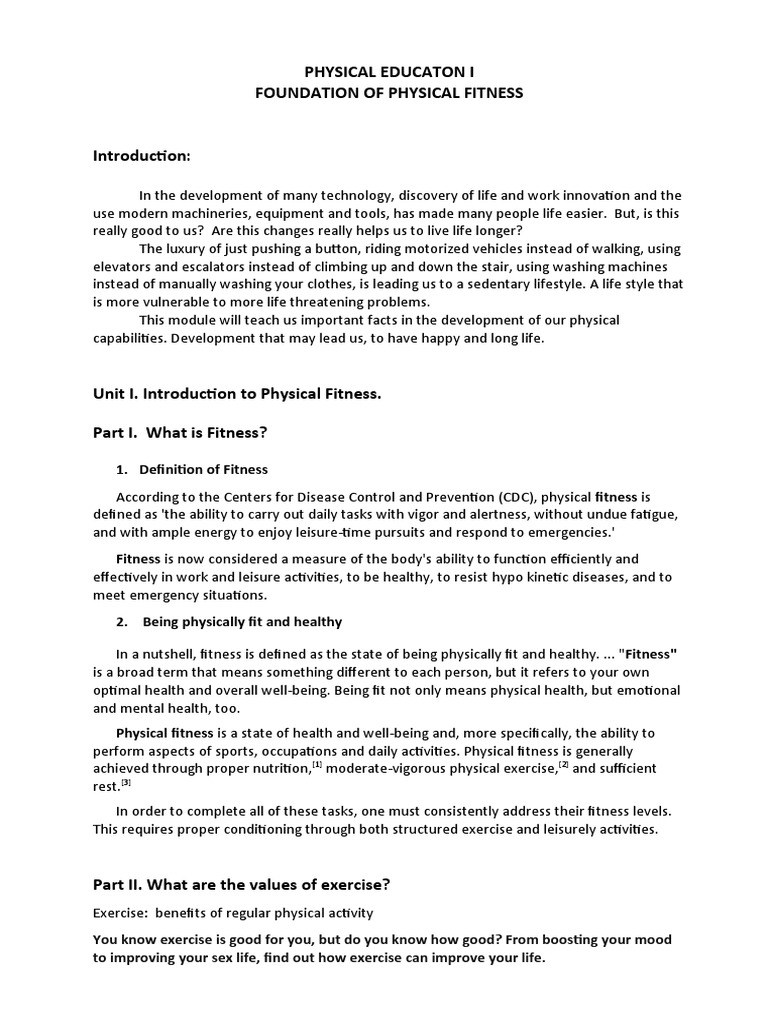 Physical Education I Foundation of Fitness 1 | PDF | Physical Fitness ...