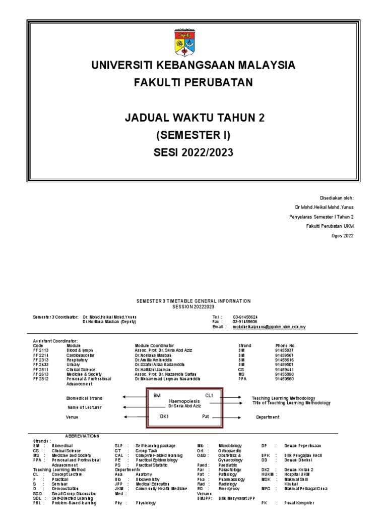 Jadual Kuliah Tahun 2 Semester 1 Sesi 2022-2023 | PDF | Heart