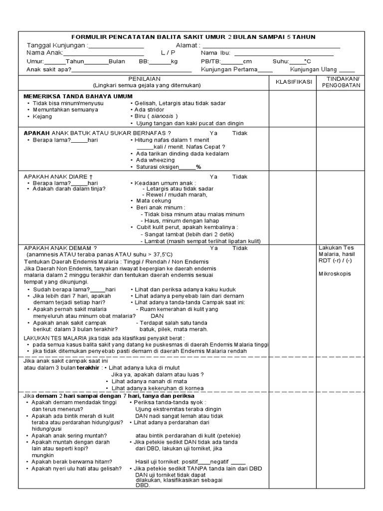 Formulir MTBS untuk Balita Sakit | PDF