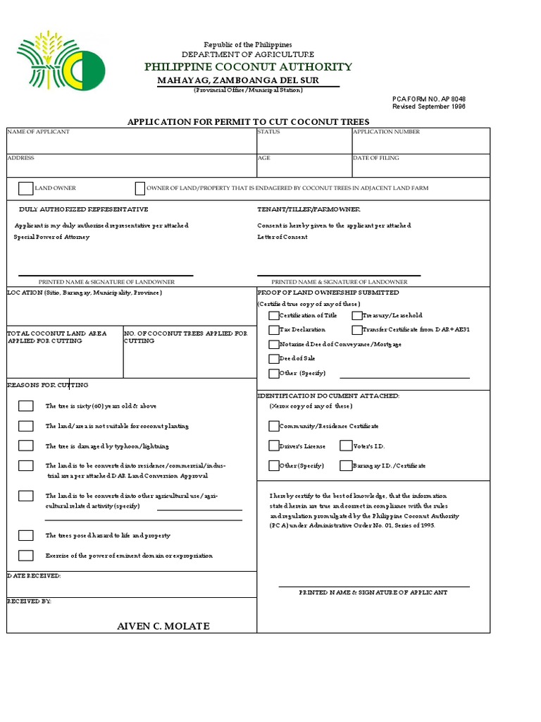 Coconut Tree Cutting Permit Application | PDF | Eminent Domain | Affidavit