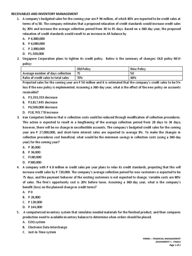 Receivables and Inventory Management Analysis | PDF | Inventory | Business