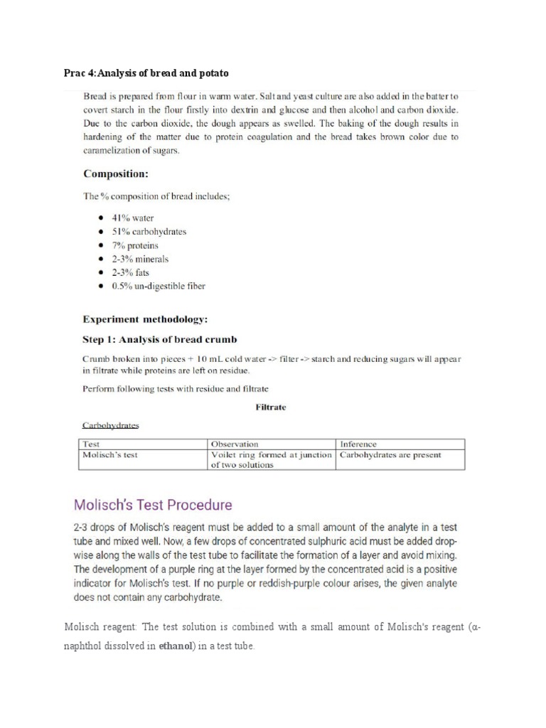 Prac 04 Analysis of Bread, Potato Mic Mor A PDF Starch