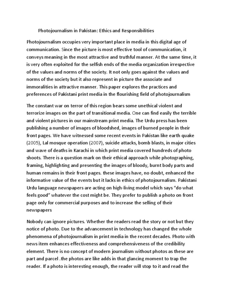 Photojournalism in Pakistan Ethics and Responsibilities PDF