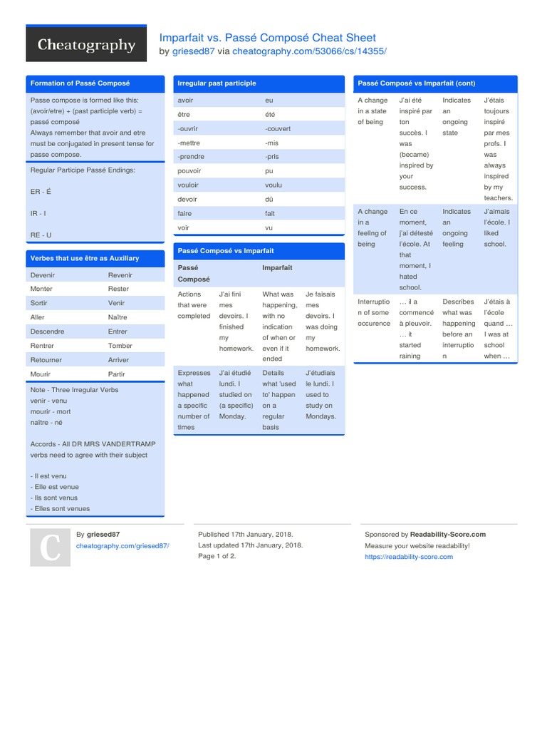 Griesed87 - Imparfait Vs Passe Compose | PDF