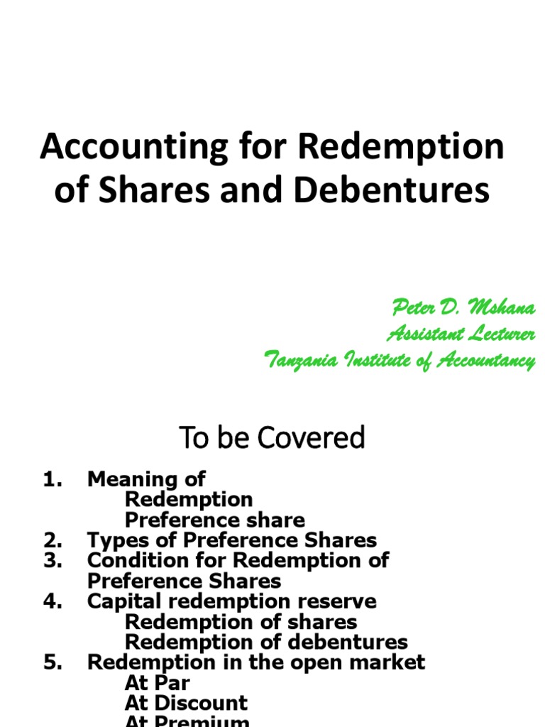 Topic 2 Accounting For Redemption of Shares and Debentures1 PDF