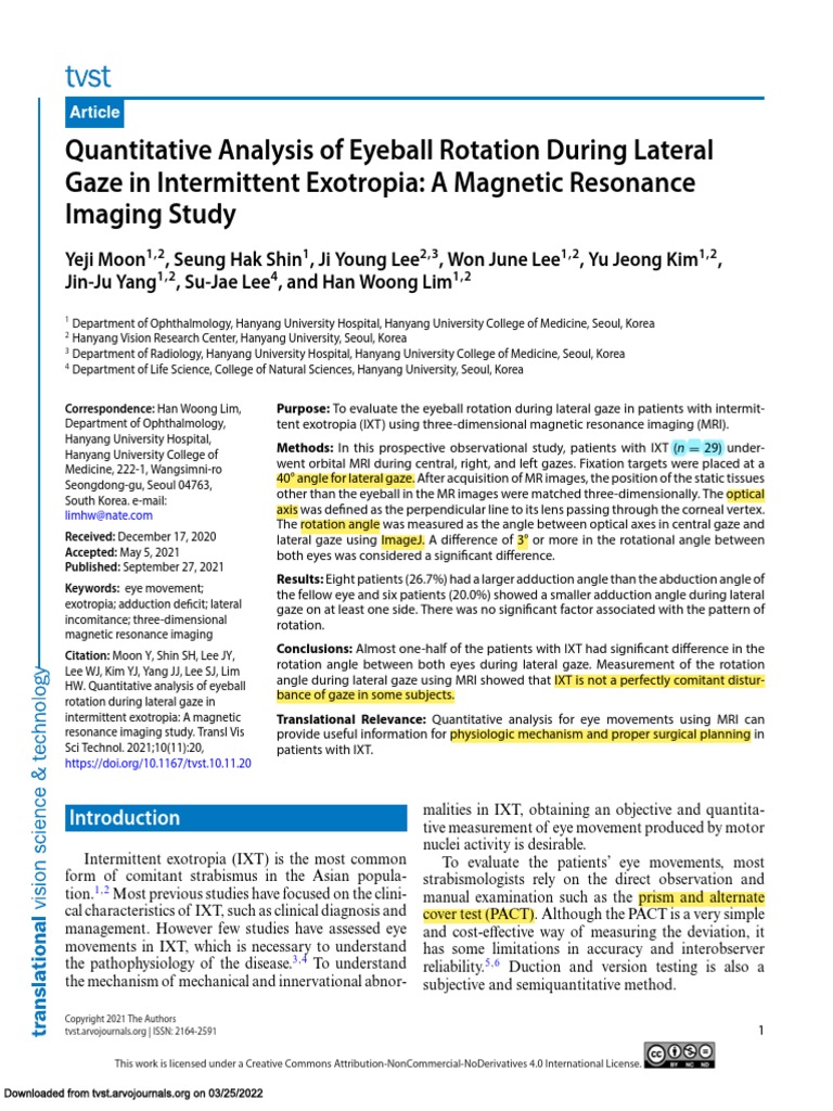 Eyeball Rotation During Lateral Gaze in Intermittent Exotropia A MRI
