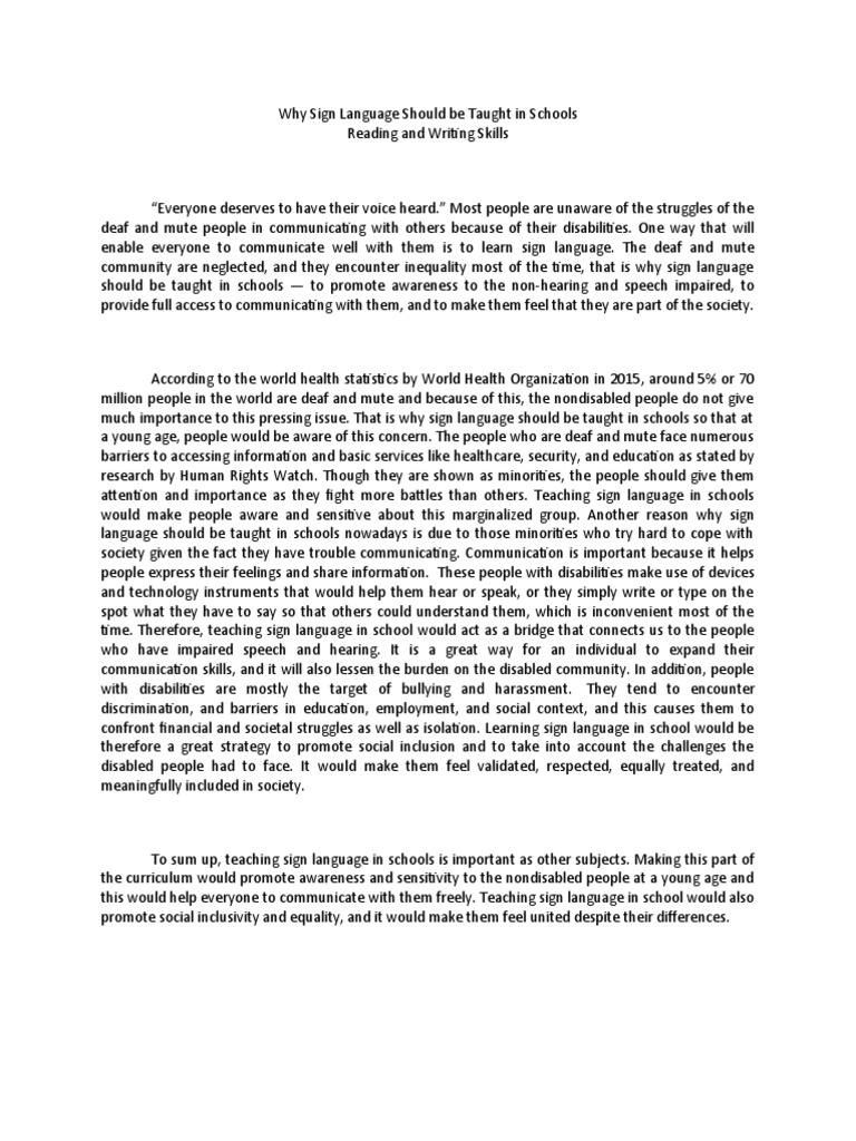 Position Paper Why Sign Language Should Be Taught in Schools PDF