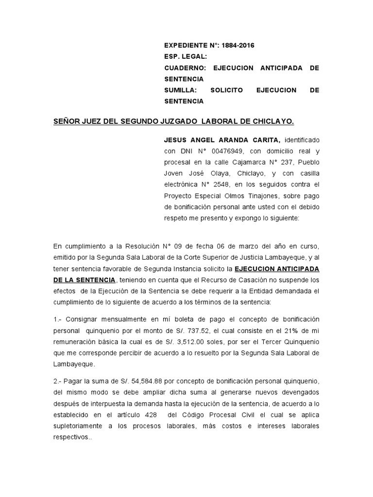 Ejecucion Anticipada de Sentencia | PDF | Sentencia (ley) | Separación