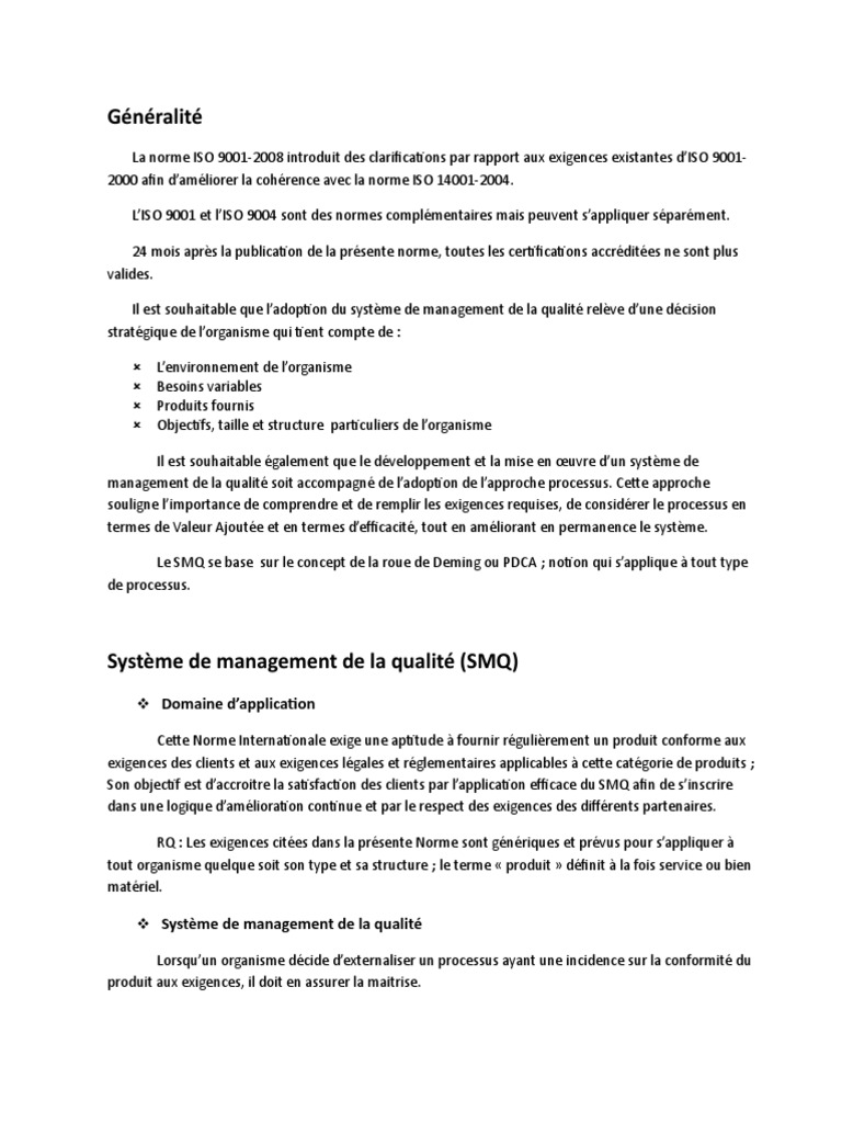 Système de Management de la Qualité ISO 9001 | PDF | Affaires | Finance ...