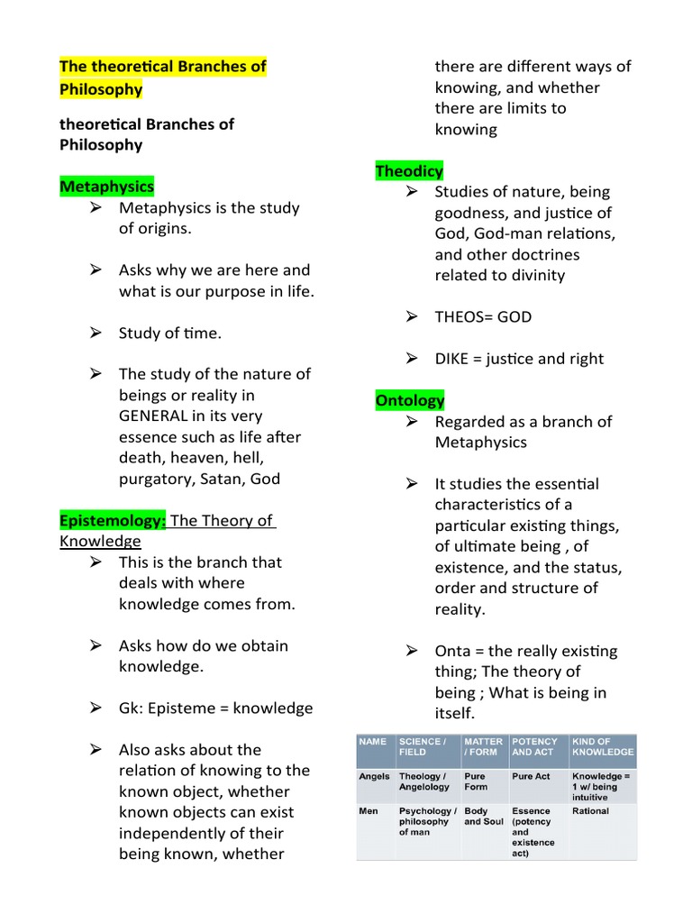 The Theoretical Branches of Philosophy PDF Soul Truth