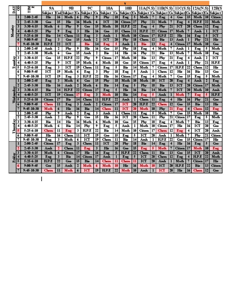 Teacher Schedule Pdf