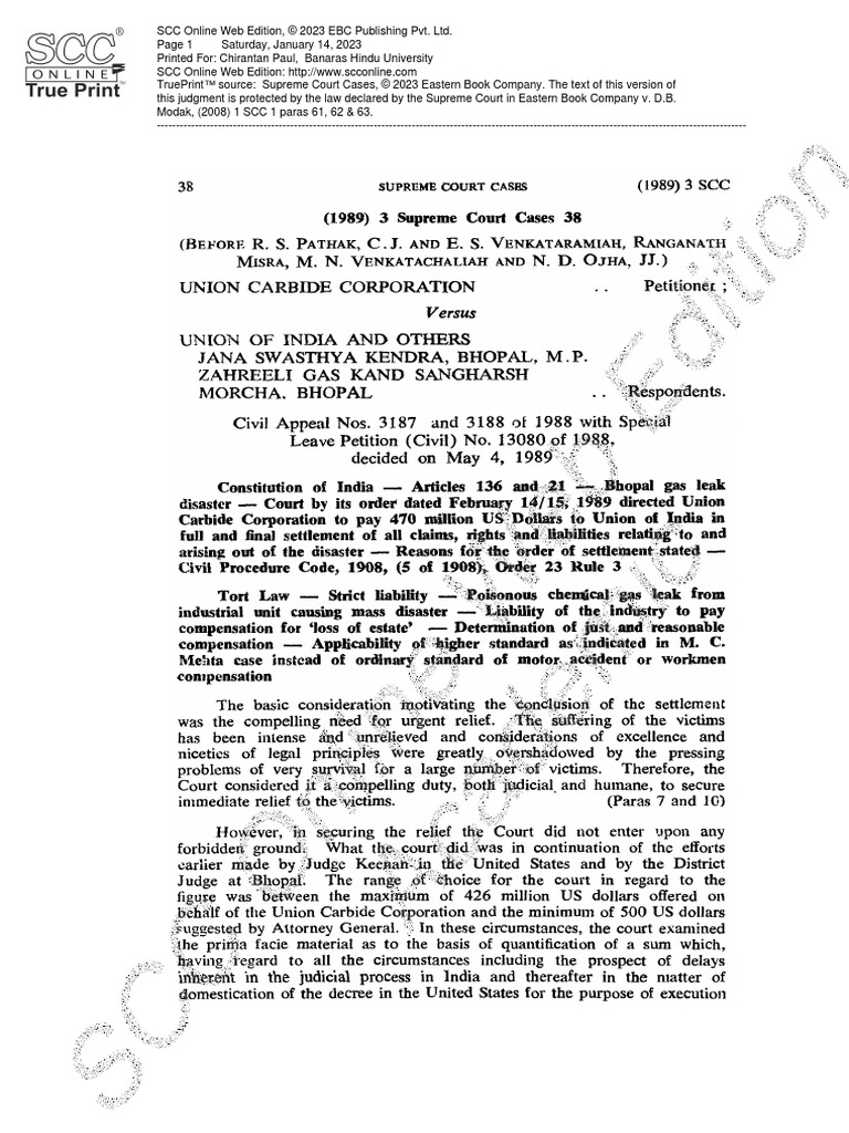 Bhopal Gas Tragedy PDF Supreme Courts Courts