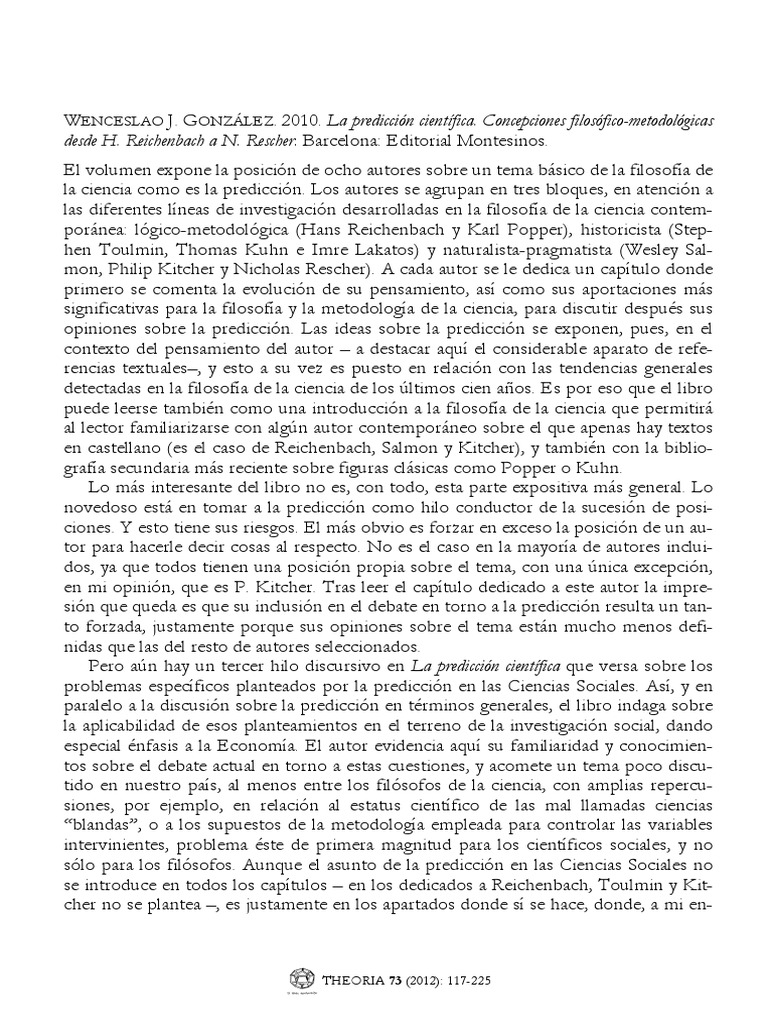 La predicción en H. Reichenbach | PDF | Conocimiento | Predicción