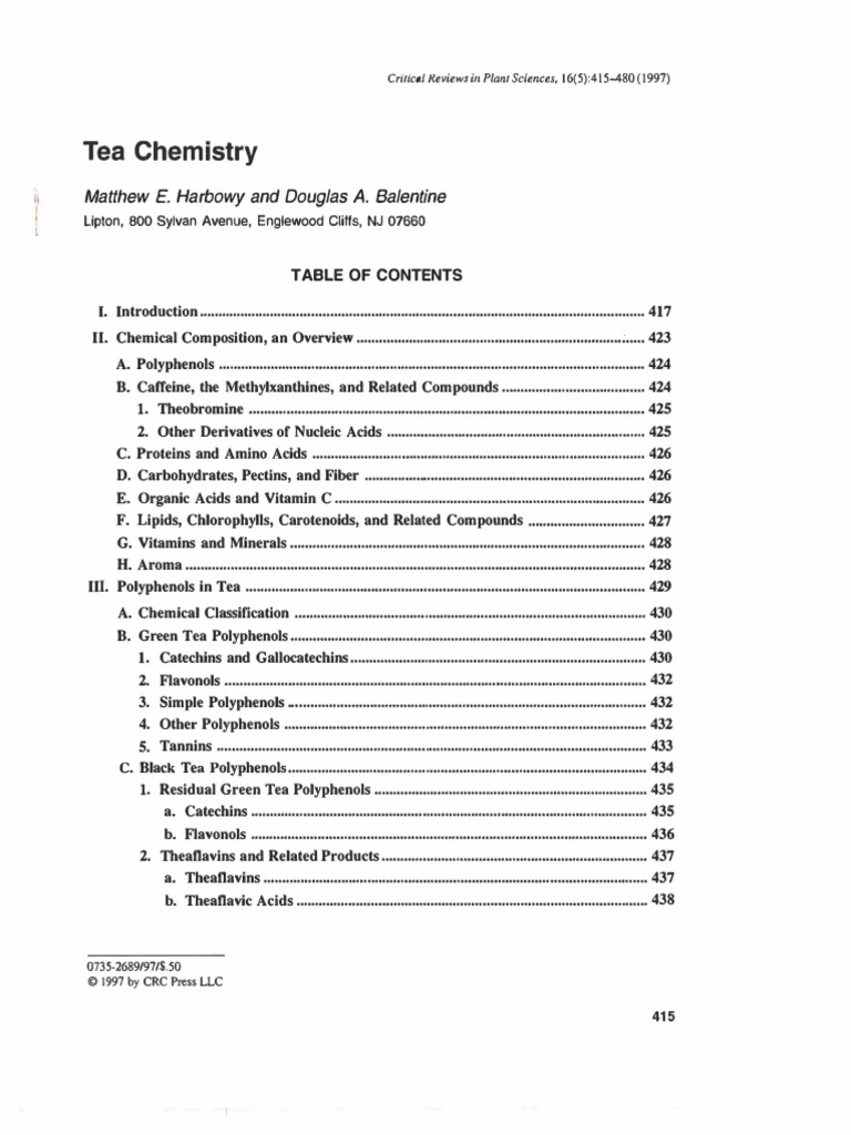 Tea Chemistry PDF Caffeine Tea