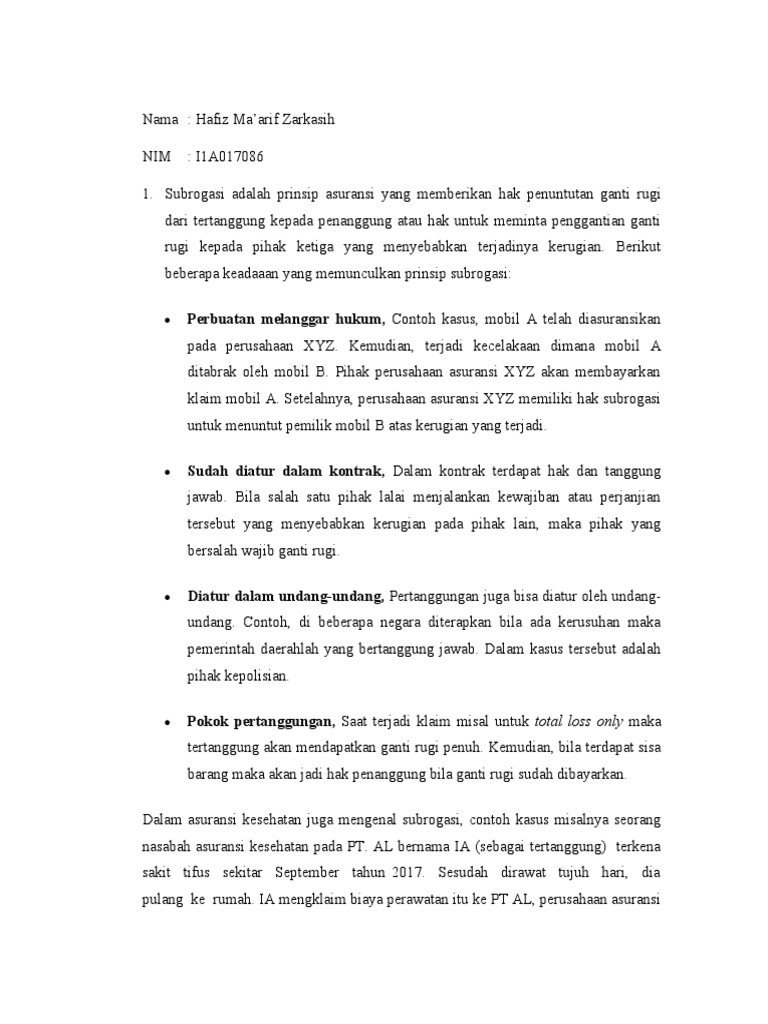 Prinsip Subrogasi dalam Asuransi Kesehatan | PDF | Ilmu Sosial | Hukum