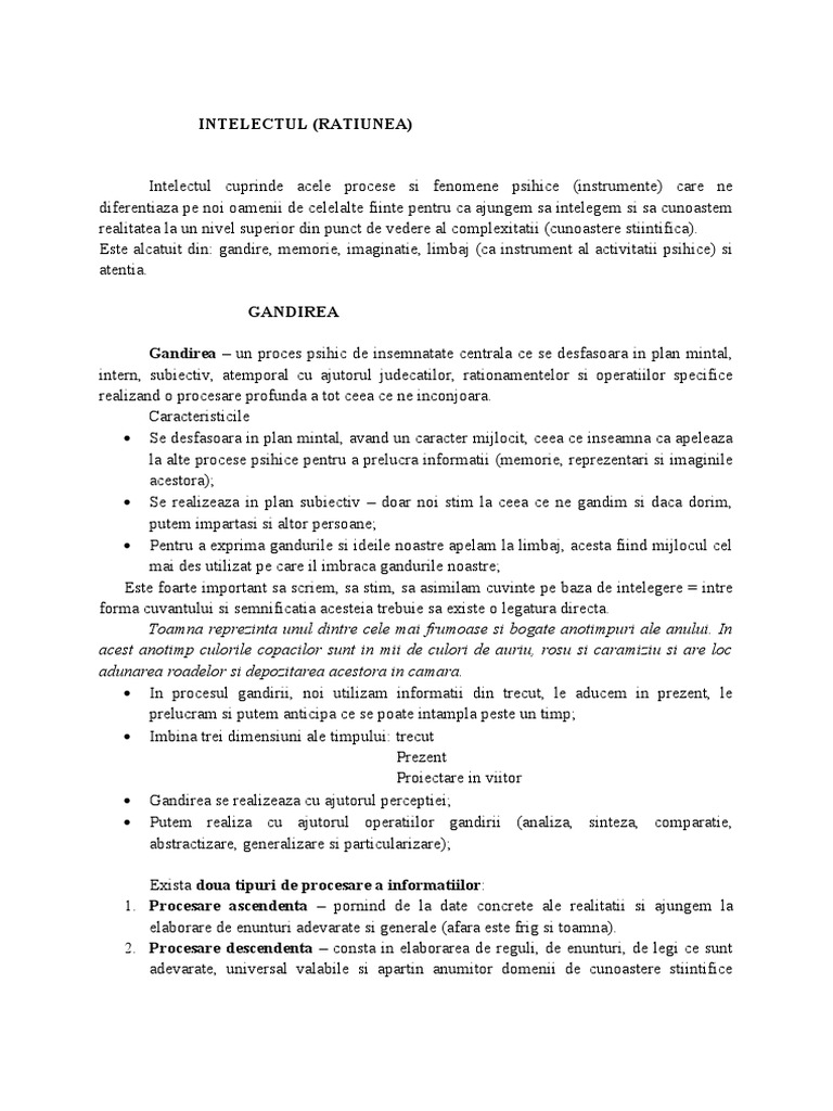 Intelectul - Lectie Psihologie | PDF