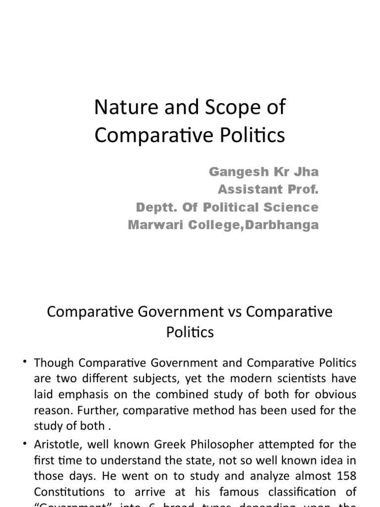 Nature and Scope of Comparative Politics Gkjha PDF System Economics