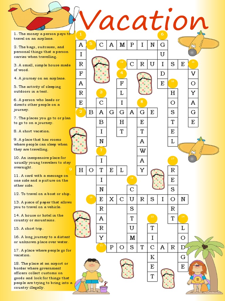 Crossword Vacation Key Crosswords Fun Activities Games Grammar Drills Tes 50222 PDF