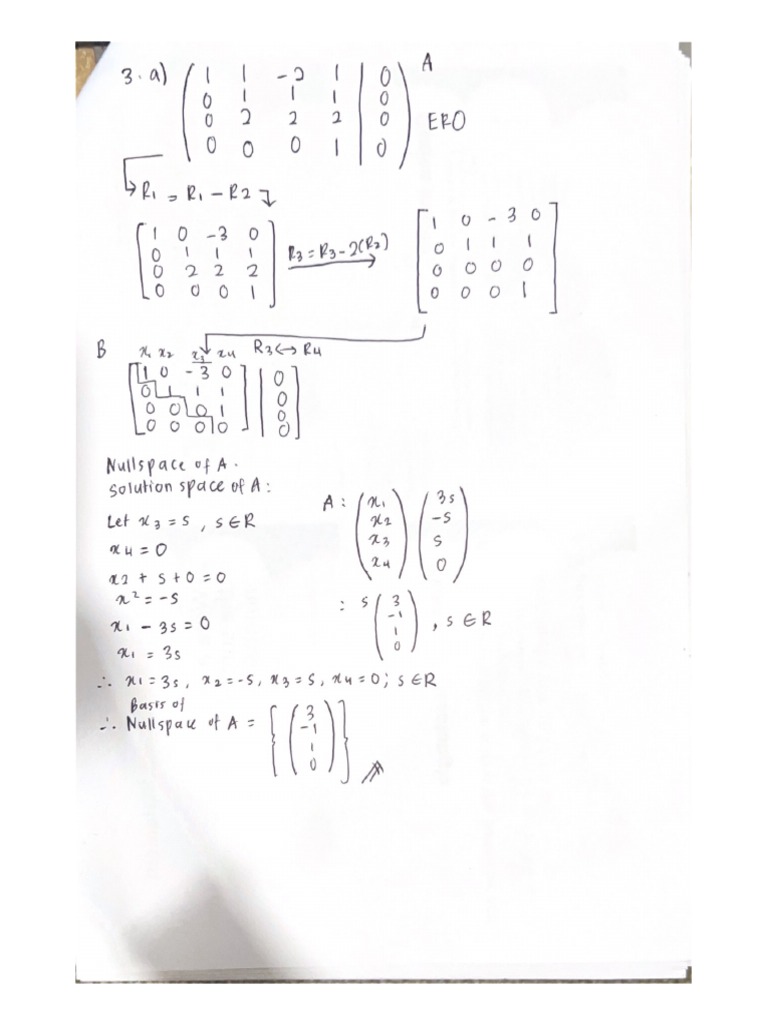 B) Basis For The Row Space of A PDF