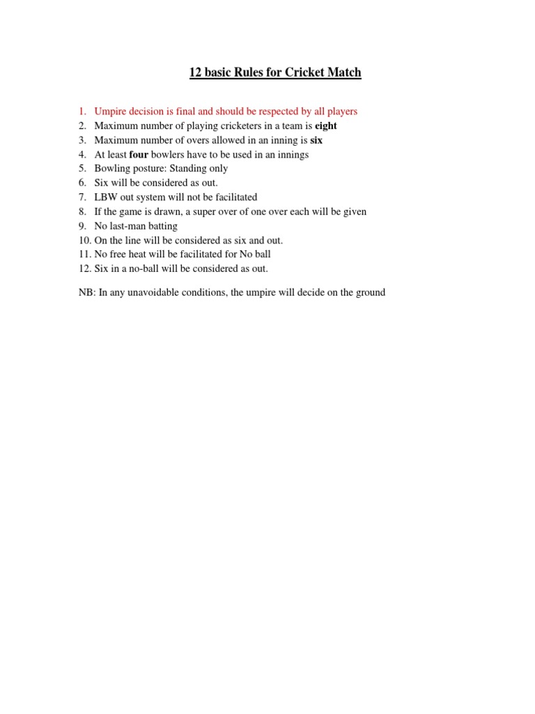 The Core Rules of Cricket A Summary of the Basic Laws and Regulations
