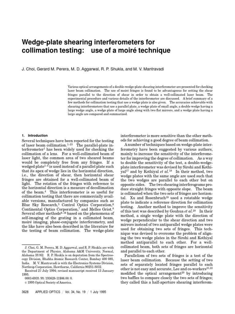 Wedge-Plate Interferometers for Collimation | PDF | Interferometry | Optics