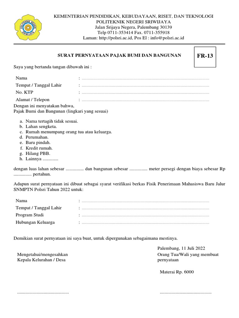 Surat Pernyataan PBB PDF