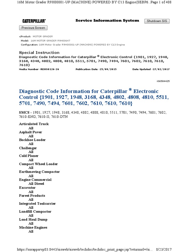 Diagnostic Code Information For Caterpillar ® Electronic Control | PDF