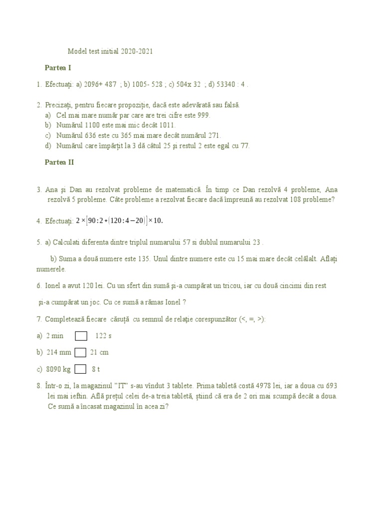 Model Test Initial V | PDF