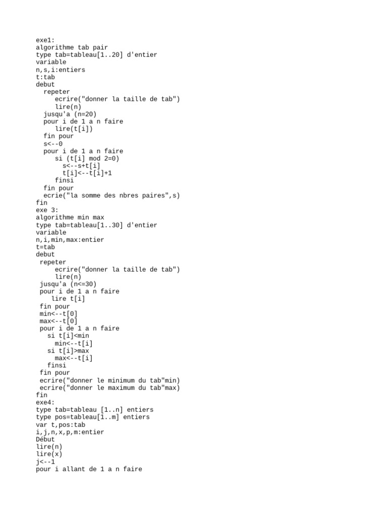 Algorithmes de traitement de tableaux | PDF | Algorithmes ...