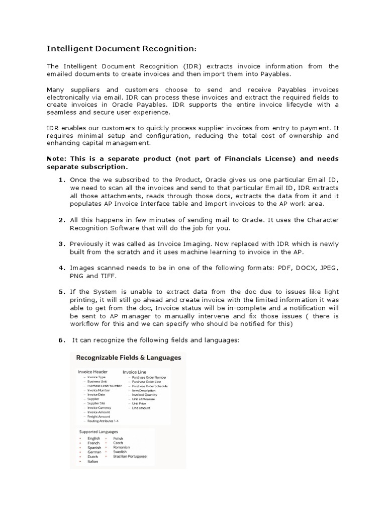Oracle IDR for Automated Invoice Processing | PDF | Accounts Payable ...