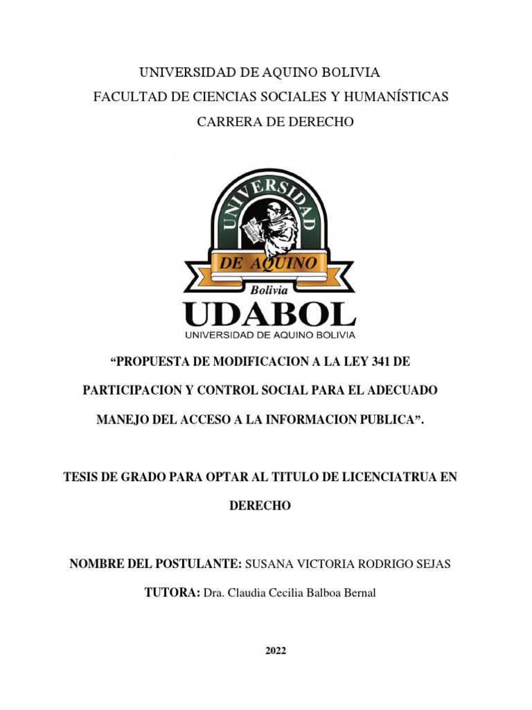 Universidad de Aquino Bolivia Facultad de Ciencias Sociales Y