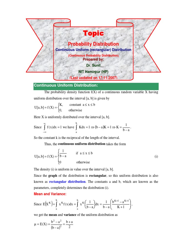 Continuous Uniform Distribution Overview | PDF | Probability ...