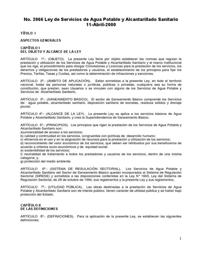 Ley 2066 Servicios de Agua Potable y Alc | PDF | Derecho | Ciencia y ...
