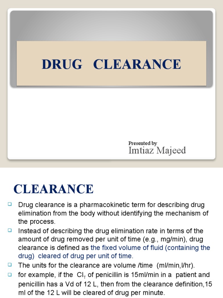 Drug Clearance | PDF | Medical Specialties | Pharmaceutics