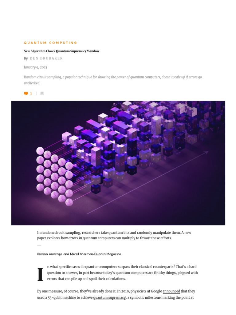 New Algorithm Closes Quantum Supremacy Window Quanta Magazine Pdf