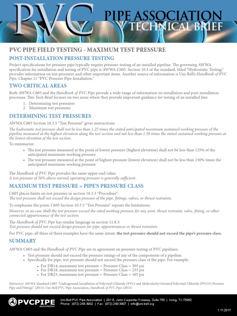 PVC Pipe Field Testing Maximum Test Pressure PDF Pipe (Fluid