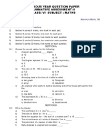 Previous Year Question Paper Summative Assessment-Ii Class: Vi Subject: Maths
