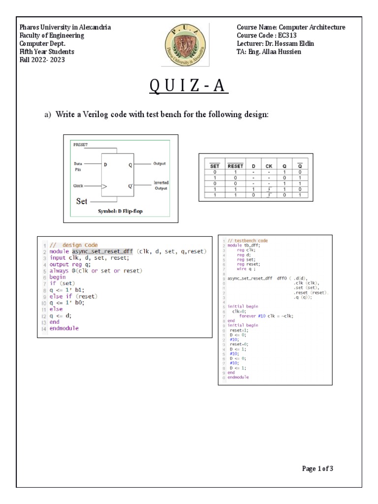 EC313 Computer Architecture Quiz | PDF | Engineering | Computer Science