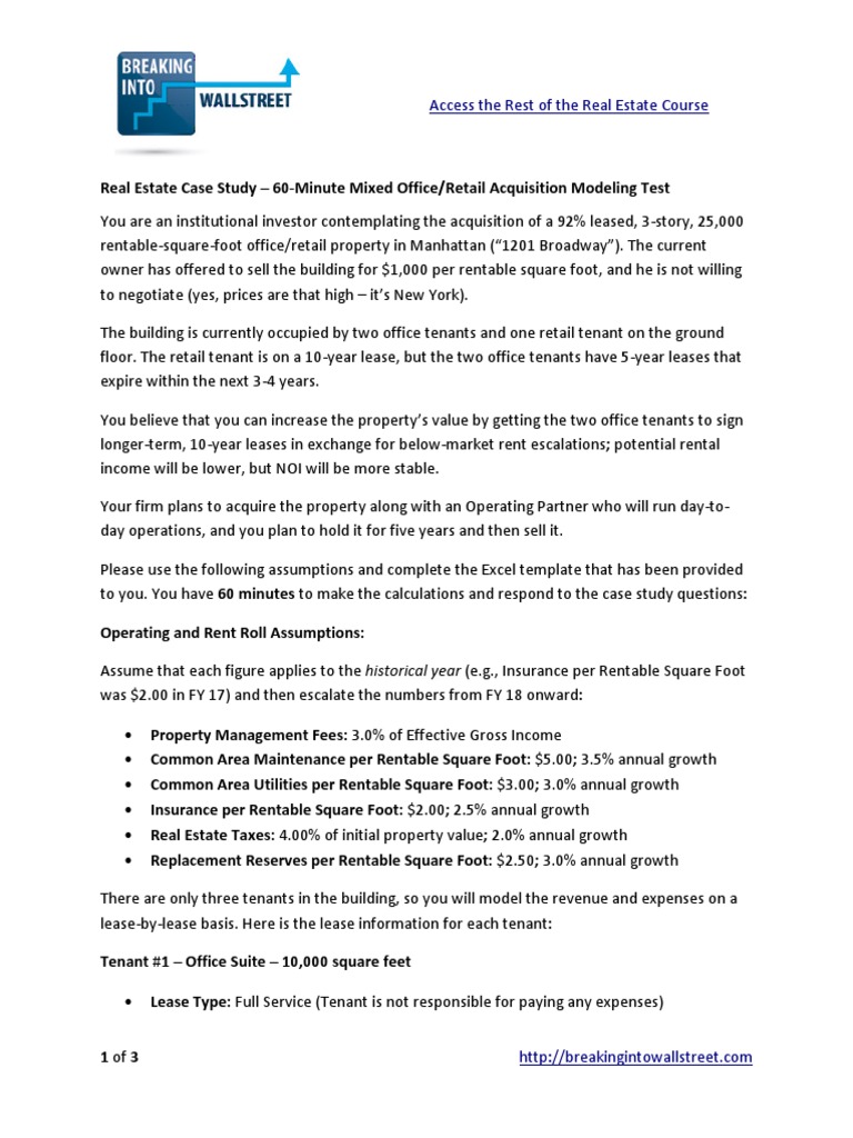 Office/Retail Acquisition Case Study | PDF | Economies | Property